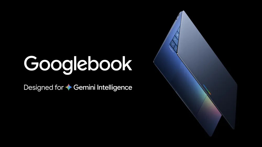 Googlebook laptop teaser image shown ahead of Google I/O 2026 with Gemini Intelligence branding