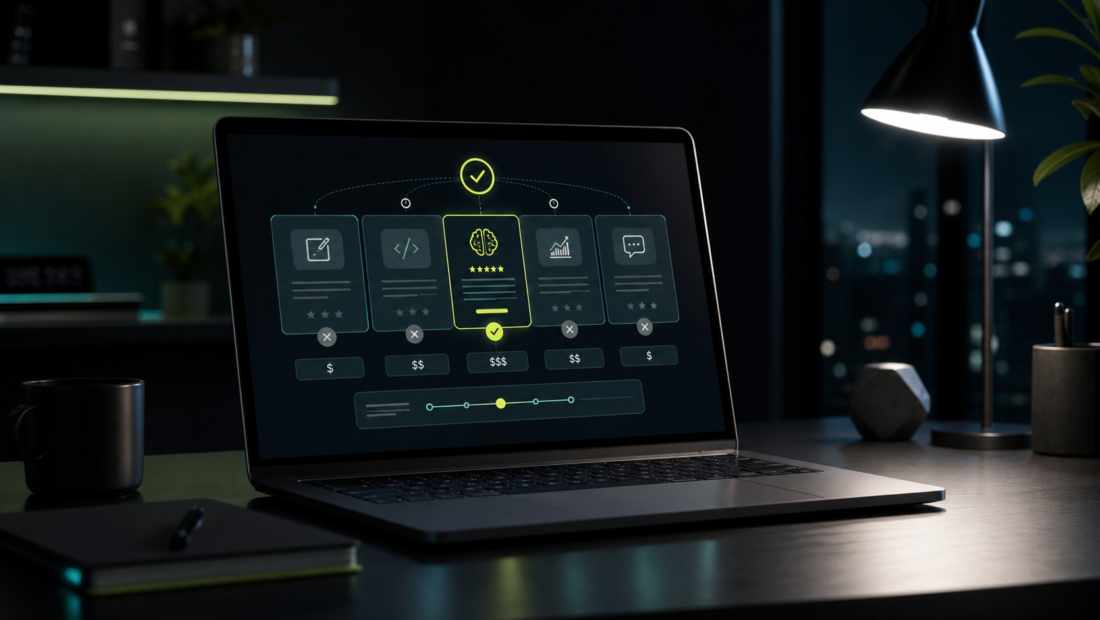 Laptop showing options to choose your first AI tool