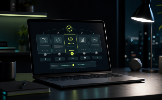 Laptop showing options to choose your first AI tool