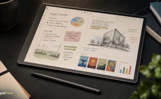 Kindle Scribe Colorsoft UK style colour e-ink writing tablet with stylus, highlights and document markup on a desk.
